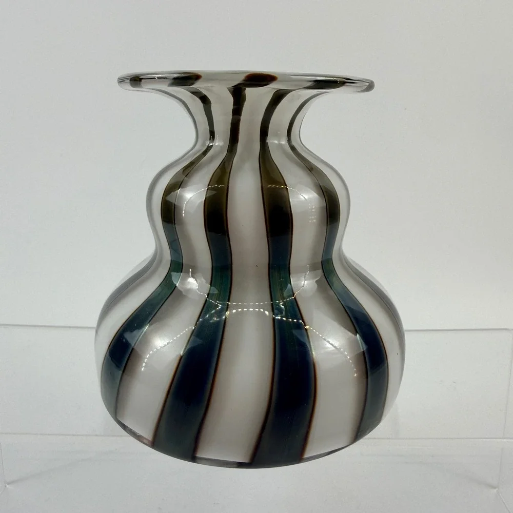 Vintage Iittala Nuutajarvi Markku Salo Striped Art Glass Vase Signed Finland